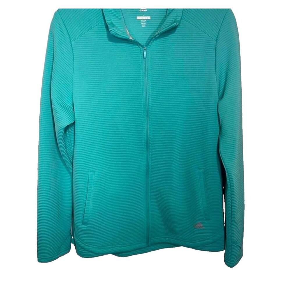 Adidas Women's Large Ribbed Blue Teal Full Zip Lightweight Jacket